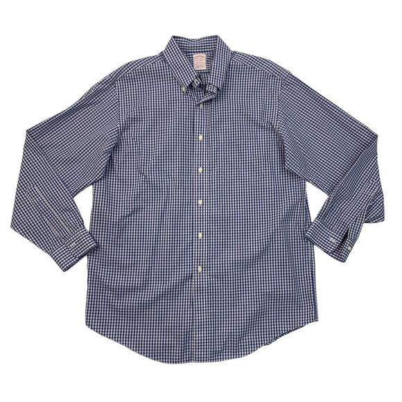 Brooks Brothers Shirt Mens 16 Blue Check The Original Polo Cotton Button Down - Picture 1 of 9